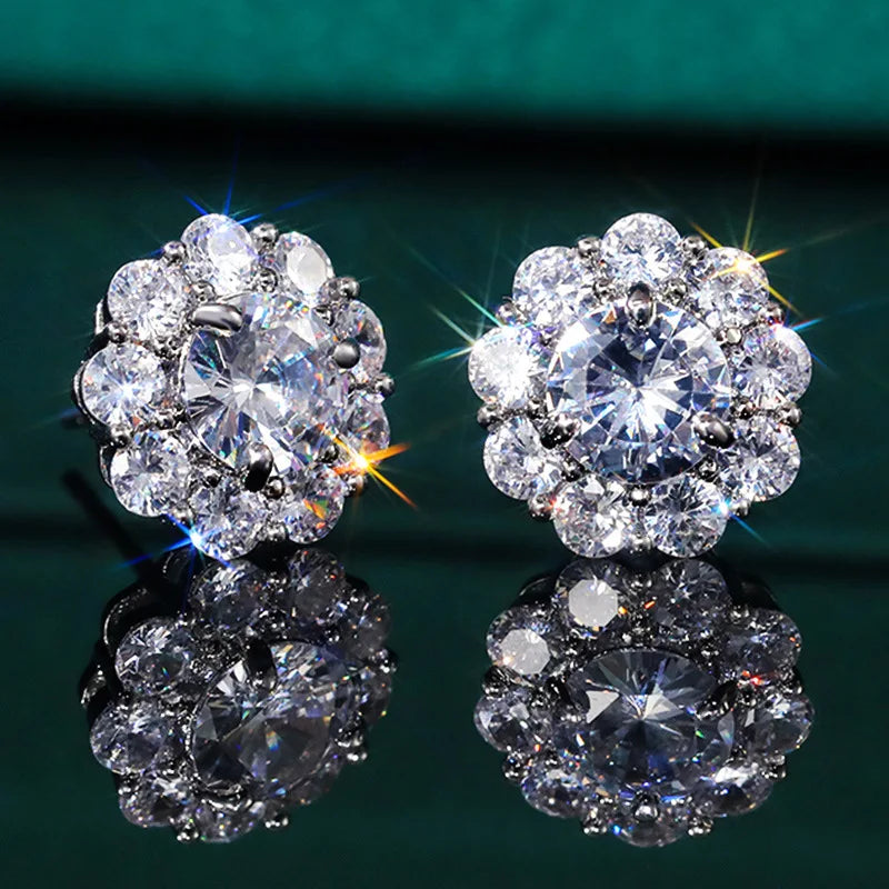 Men's Iced Out Bling Stud Earrings Hip Hop Rhinestone Square Geometry