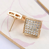 Men's Iced Out Bling Stud Earrings Hip Hop Rhinestone Square Geometry
