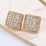 Men's Iced Out Bling Stud Earrings Hip Hop Rhinestone Square Geometry