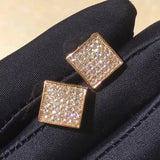Men's Iced Out Bling Stud Earrings Hip Hop Rhinestone Square Geometry
