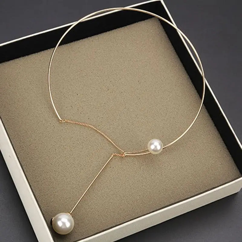 Pearl Pendant Necklace Metal Torques Female Short Jewelry