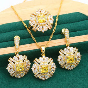 Yellow Crystal Jewelry Set for Wedding, 3PCS