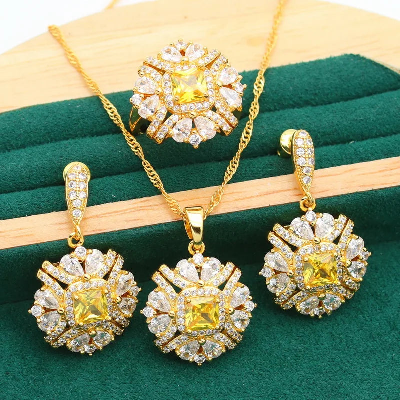 Yellow Crystal Jewelry Set for Wedding, 3PCS