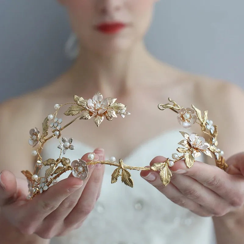 Leaf Floral Wedding Tiara Hair Crown Rhinestone Bridal Headband