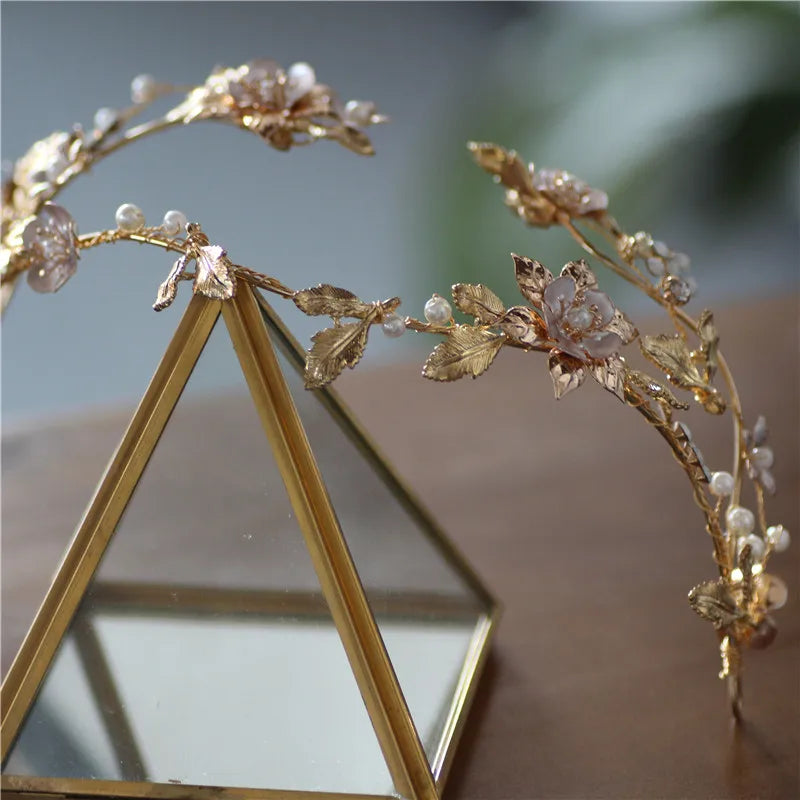 Leaf Floral Wedding Tiara Hair Crown Rhinestone Bridal Headband