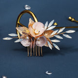 Leaf Flower Wedding Hair Comb Rhinestone Pearl Bridal Accessories