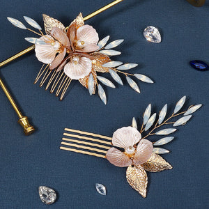 Leaf Flower Wedding Hair Comb Rhinestone Pearl Bridal Accessories