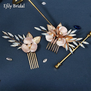 Leaf Flower Wedding Hair Comb Rhinestone Pearl Bridal Accessories