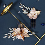 Leaf Flower Wedding Hair Comb Rhinestone Pearl Bridal Accessories