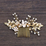 Leaf Hair Combs Jewelry Rhinestone Pearl Hair Comb Tiaras Women Headpiece Weddin