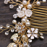 Leaf Hair Combs Jewelry Rhinestone Pearl Hair Comb Tiaras Women Headpiece Weddin