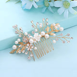 Leaf Hair Combs Jewelry Rhinestone Pearl Hair Comb Tiaras Women Headpiece Weddin