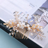 Leaf Hair Combs Jewelry Rhinestone Pearl Hair Comb Tiaras Women Headpiece Weddin