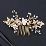 Leaf Hair Combs Jewelry Rhinestone Pearl Hair Comb Tiaras Women Headpiece Weddin