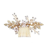 Leaf Hair Combs Jewelry Rhinestone Pearl Hair Comb Tiaras Women Headpiece Weddin