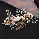 Leaf Hair Combs Jewelry Rhinestone Pearl Hair Comb Tiaras Women Headpiece Weddin