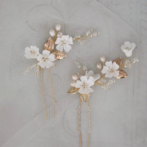 Leaf Hair Pins Bridal Clips Porcelain Flower Wedding Headpiece