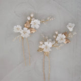 Leaf Hair Pins Bridal Clips Porcelain Flower Wedding Headpiece