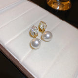 Leaf Pearl Pendant Clip Earrings Classic CZ Plated Ear Buckle for Wedding