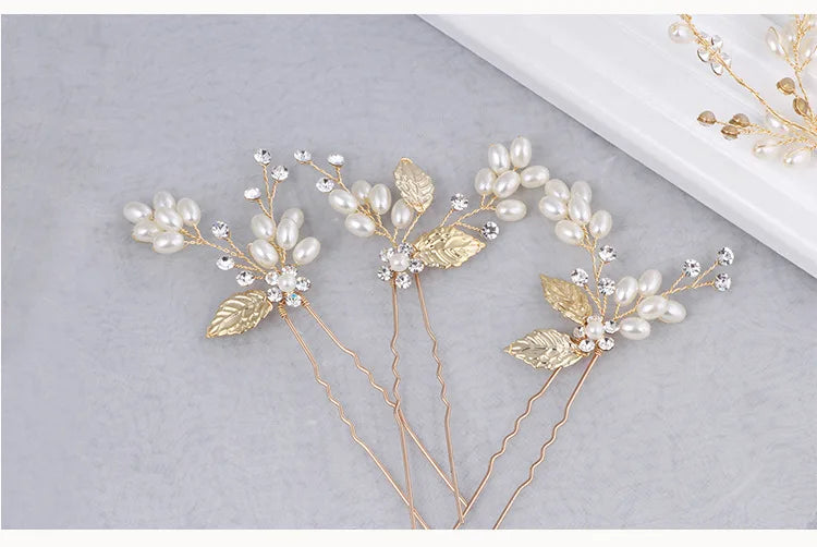 Leaf Pearls Hair Vine Bridal Headband Wedding Jewelry Women Headwear Tiara