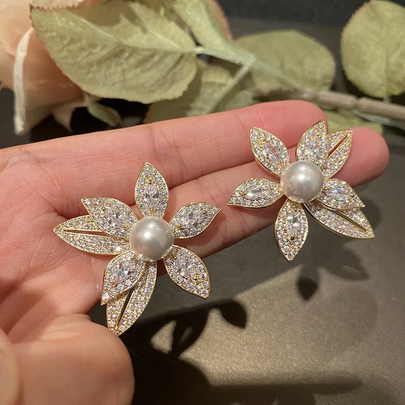 Leaf Earrings for Women Baroque Pearl Indian Style Jhumka Wedding Party