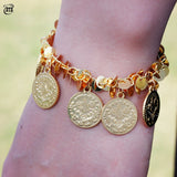 Life Flower Coin Charm Bracelet Small Round Smooth Chain Link Jewelry