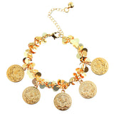 Life Flower Coin Charm Bracelet Small Round Smooth Chain Link Jewelry