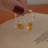 Lily Valley Pearl Bead Hoop Earrings Wedding Bride