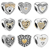 925 Silver Locked Wedding Heart Charm Bead
