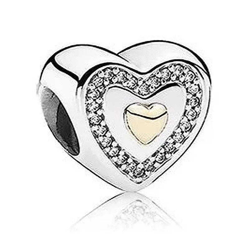 925 Silver Locked Wedding Heart Charm Bead