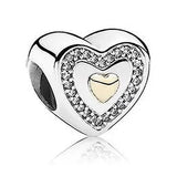 925 Silver Locked Wedding Heart Charm Bead