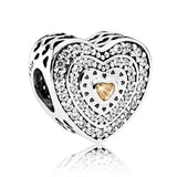 925 Silver Locked Wedding Heart Charm Bead
