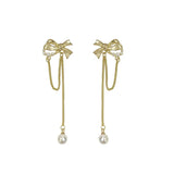 Tassel Pearl Bow Clip Earrings No Piercing Ears Long Chain Bowknot Clip Earrings