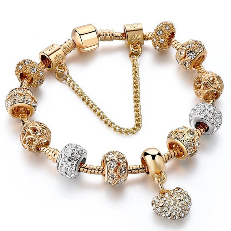 Crystal Beads Bracelet Love Heart Charm DIY Bangle Jewelry Gift