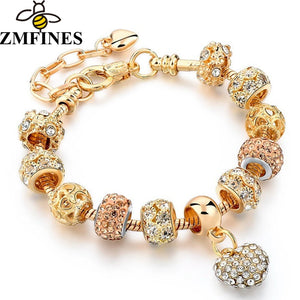 Crystal Beads Bracelet Love Heart Charm DIY Bangle Jewelry Gift