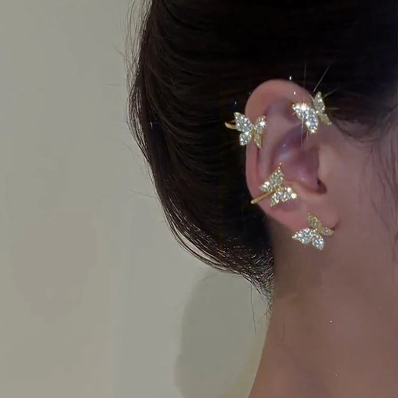 Crystal Butterfly Ear Cuff Clip Earring Wedding Jewelry