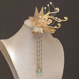 Metal Flower Leaf Hairpins Clips Tassel Ancient Chinese Hairgrips Noiva