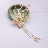Metal Flower Leaf Hairpins Clips Tassel Ancient Chinese Hairgrips Noiva