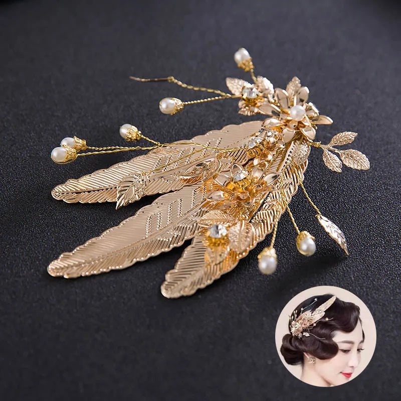 Metal Flower Leaf Hairpins Clips Tassel Ancient Chinese Hairgrips Noiva