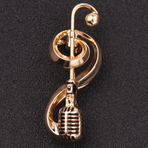 Microphone Music Note Brooches For Women And Men
