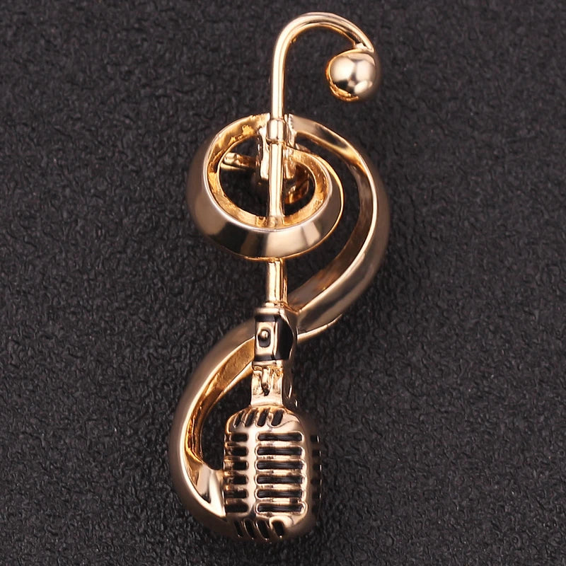 Microphone Music Note Brooches For Women And Men