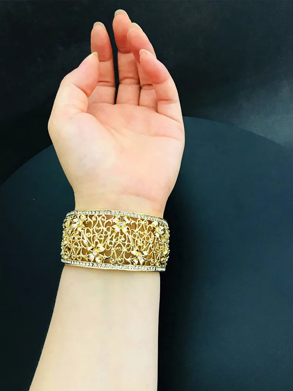 Morocco Algeria Rhinestone Bangles For Women Ethnic Open Cuff Bracelet