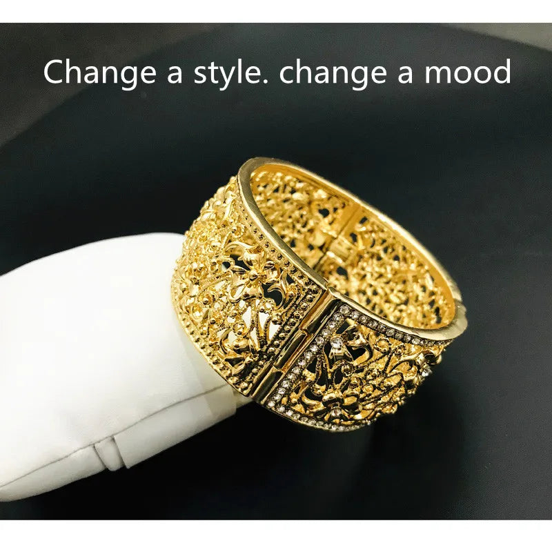 Morocco Algeria Rhinestone Bangles For Women Ethnic Open Cuff Bracelet