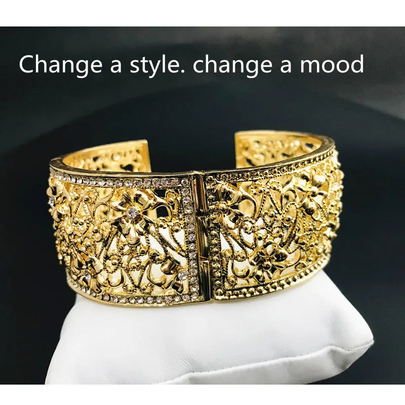 Morocco Algeria Rhinestone Bangles For Women Ethnic Open Cuff Bracelet