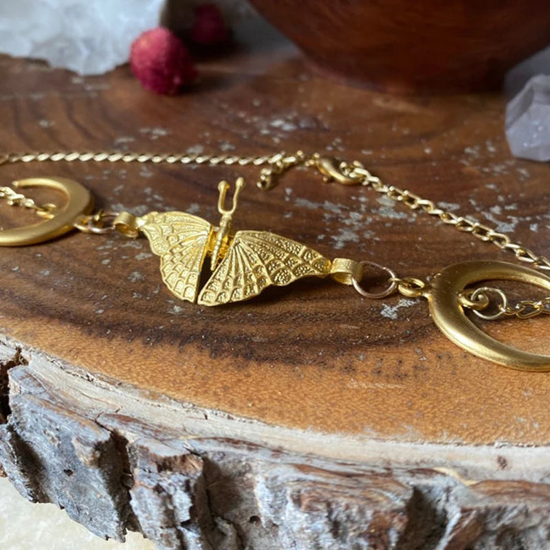 Moth Moon Necklace Woman Vintage Accessories Jewelry