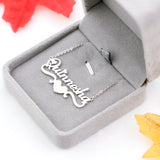 Personalized Heart Ribbon Name Pendant Silver Choker