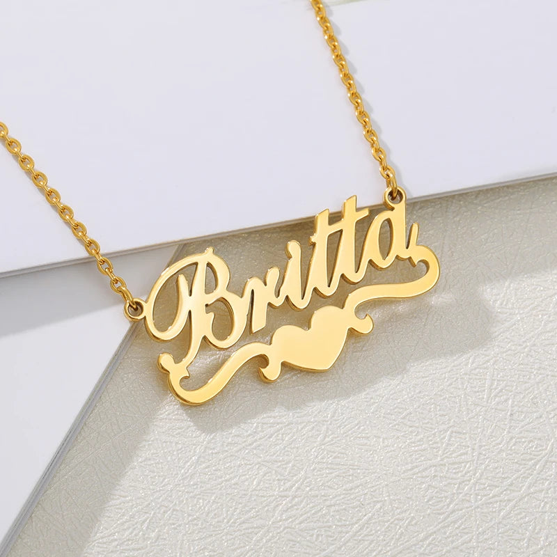 Personalized Heart Ribbon Name Pendant Silver Choker