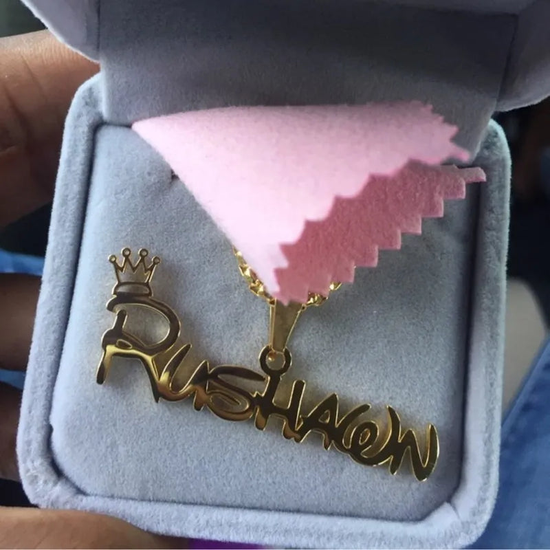 Personalized Name Crown Necklace for Women Stainless Steel Chain