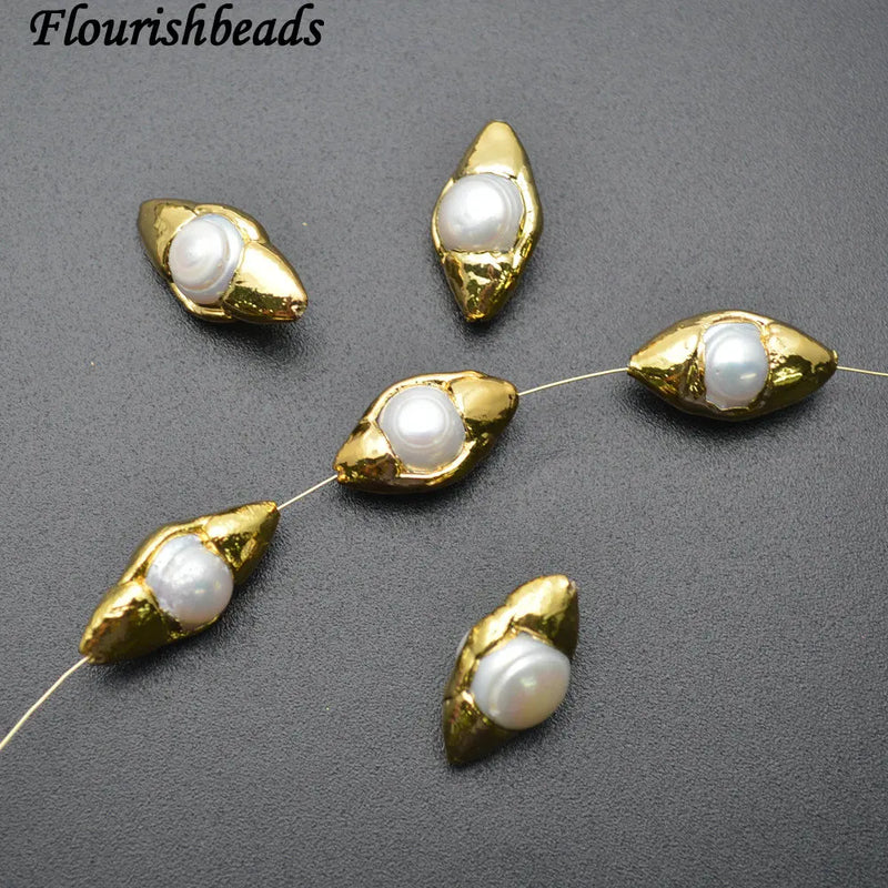 Natural Fresh Water Pearl Marquise Eye Shape Spacer Beads Lot of 5