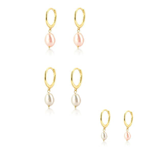 Baroque Pink Pearl Hoop Earrings for Women Piercing